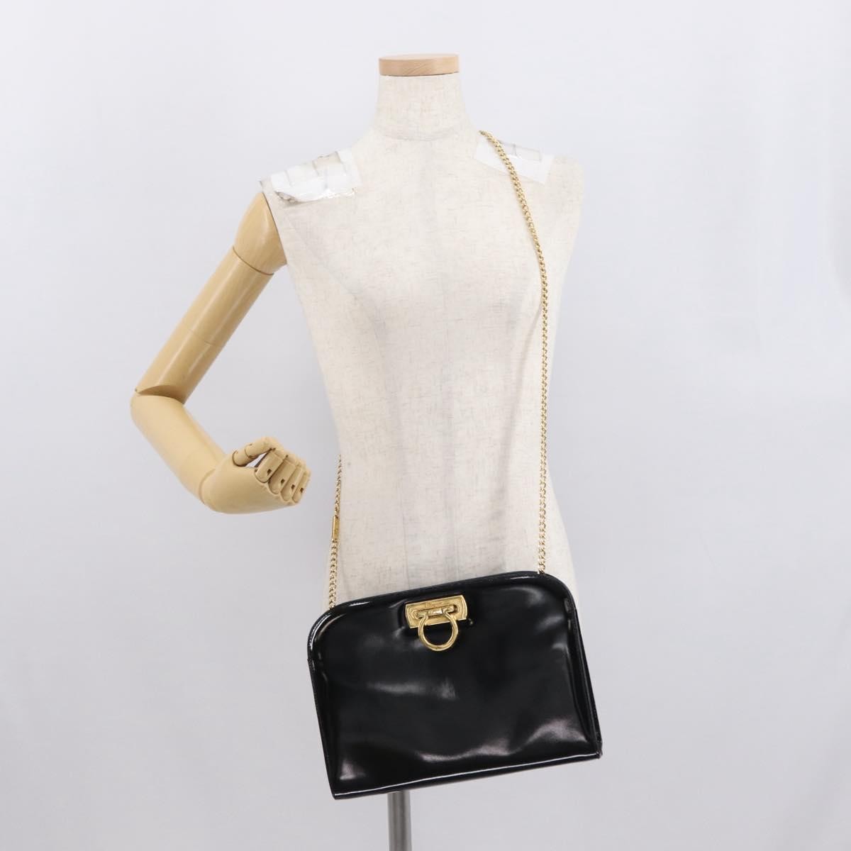 Salvatore Ferragamo Vintage Gancini Chain Patent Leather Black Patent_Leather Shoulder Bag Bag (Pre-Owned)