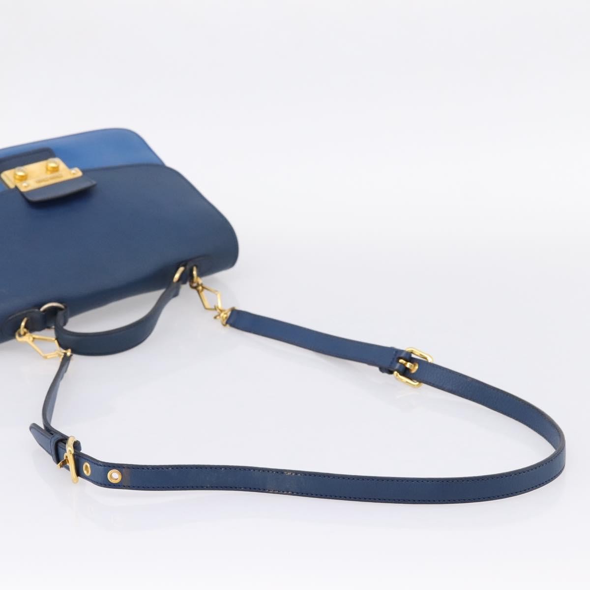 Miu Miu Madras Top Handle Leather Navy Leather Handbag (Pre-Owned)