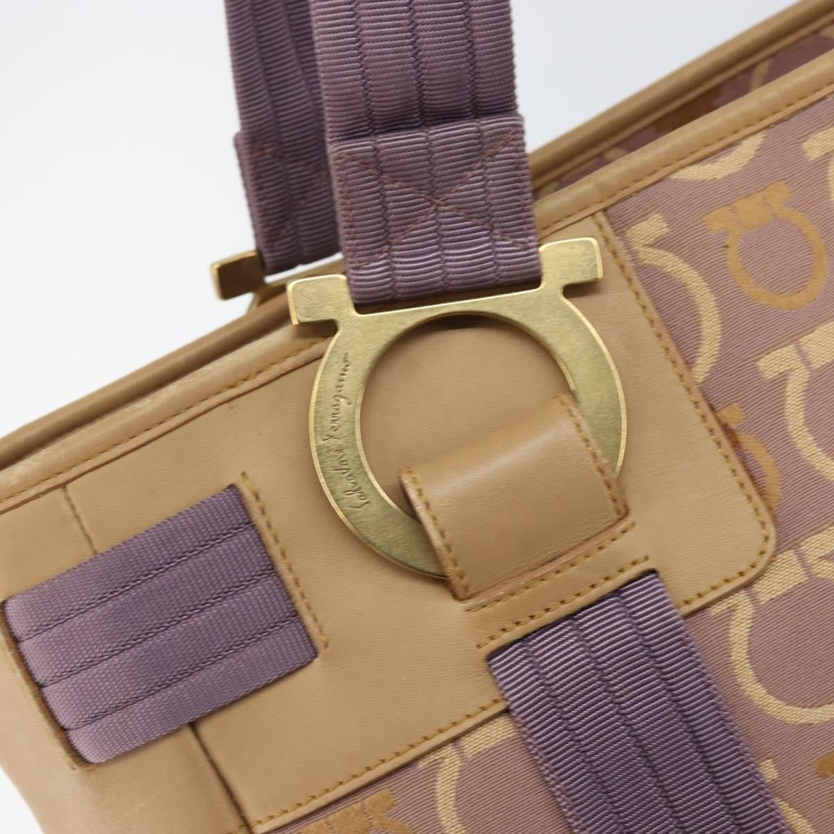 Salvatore Ferragamo Gancini Tote Canvas Purple Canvas Tote Bag Bag (Pre-Owned)