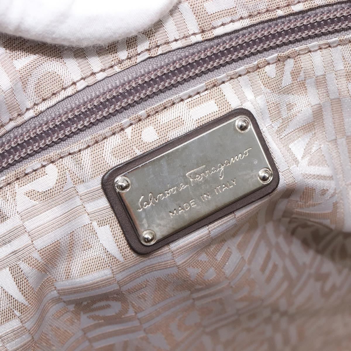 Salvatore Ferragamo Convertible Belted Boston Fiera Printed Nylon With Leather Beige Nylon Handbag (Pre-Owned)