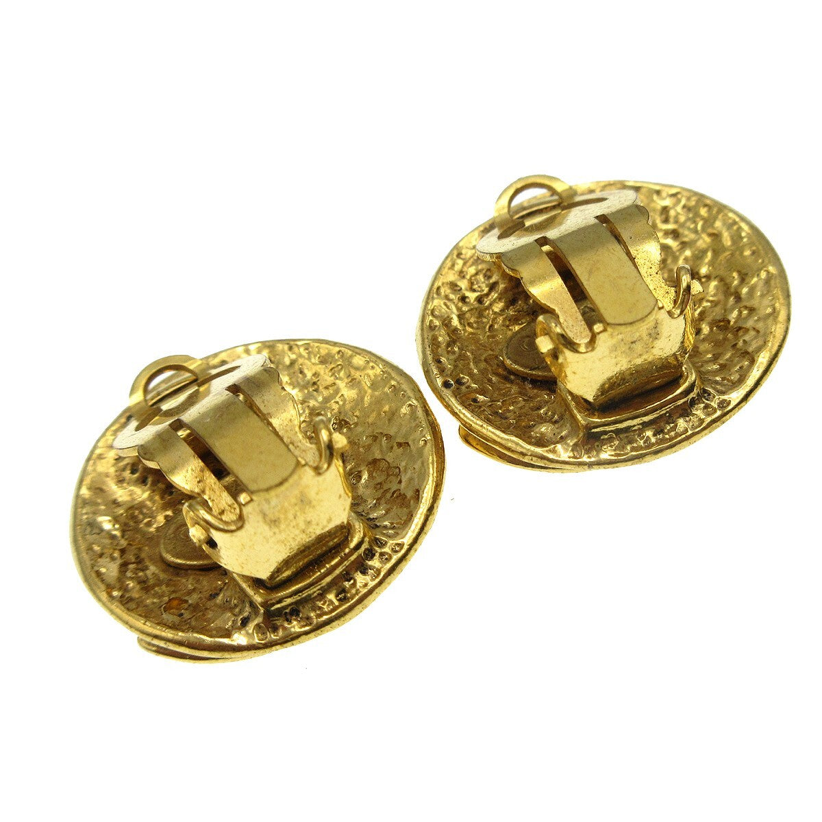 Chanel Cc Button Clip-On Metal Gold Gold_Plated Earrings Jewelry (Pre-Owned)