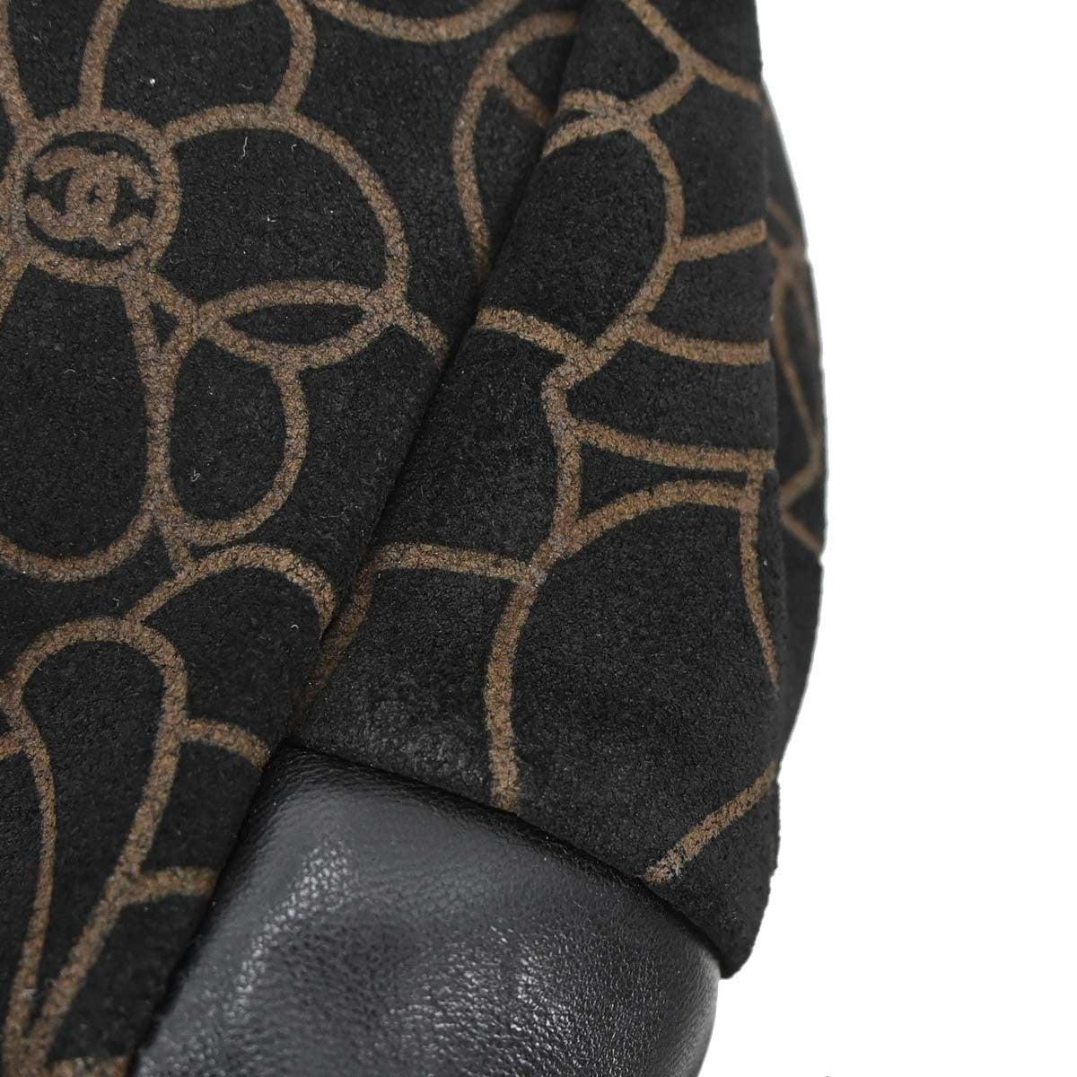 Chanel Camellia Chain Embossed Suede Black Suede Shoulder Bag Bag (Pre-Owned)