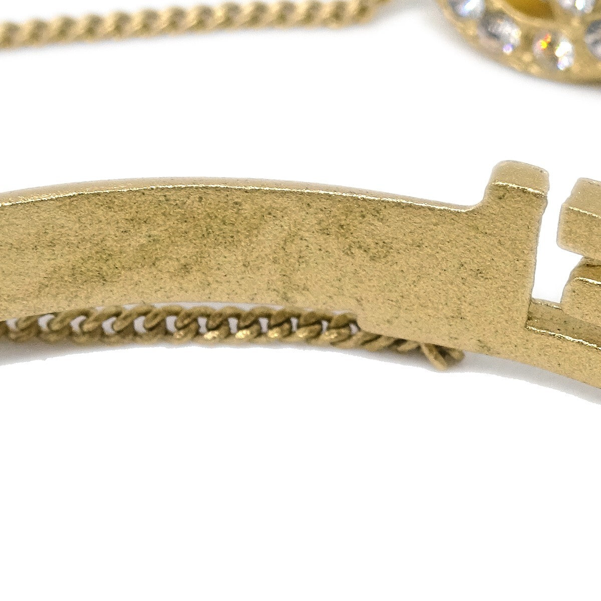 Chanel Logo Bangle With Chain Attached Cc Metal With Crystal Gold Gold_Plated Bracelet Jewelry (Pre-Owned)