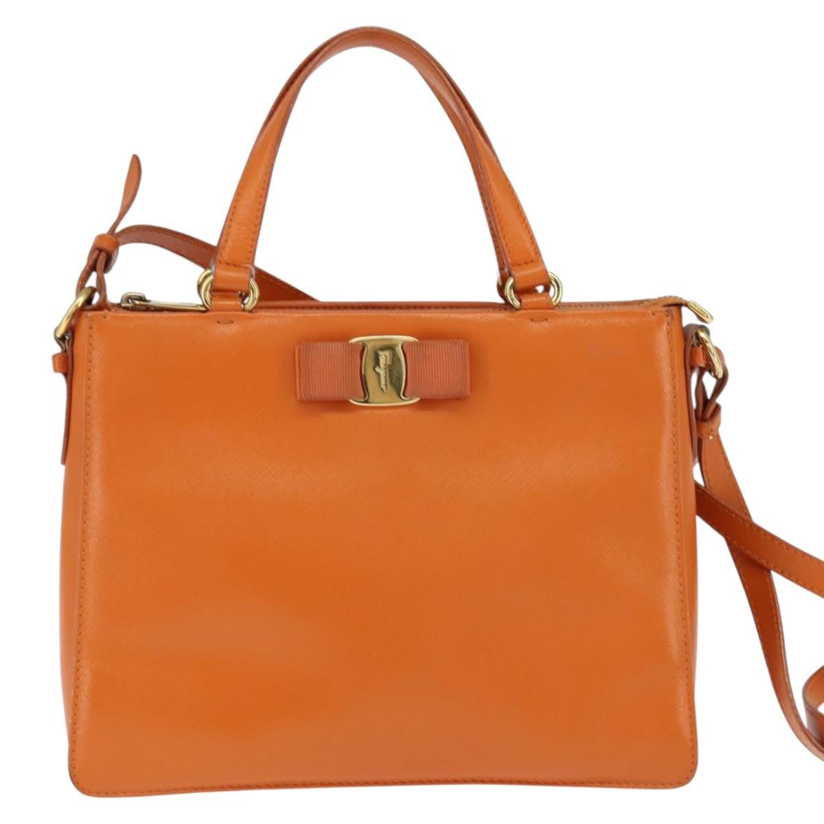 Salvatore Ferragamo Vala Tote Leather Orange Leather Tote Bag Bag (Pre-Owned)