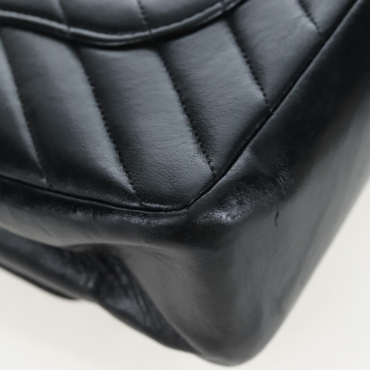 Chanel Double Stitch Full Flap Chevron Lambskin Black Leather Handbag (Pre-Owned)