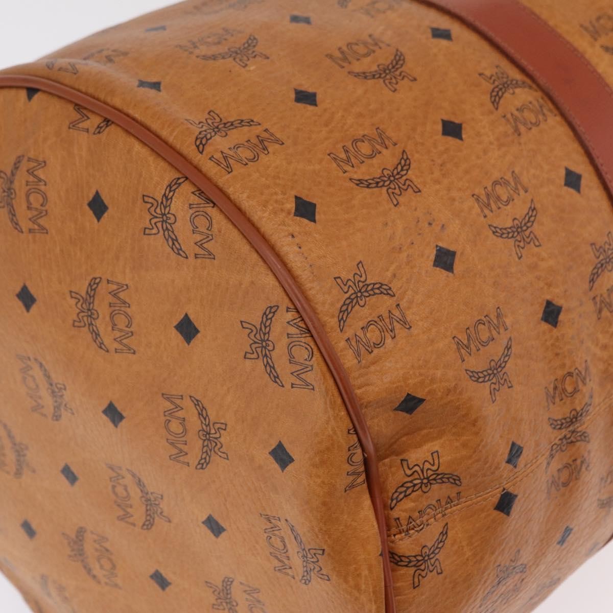MCM Vicetos Logogram Boston Brown Leather Travel Bag Bag (Pre-Owned)
