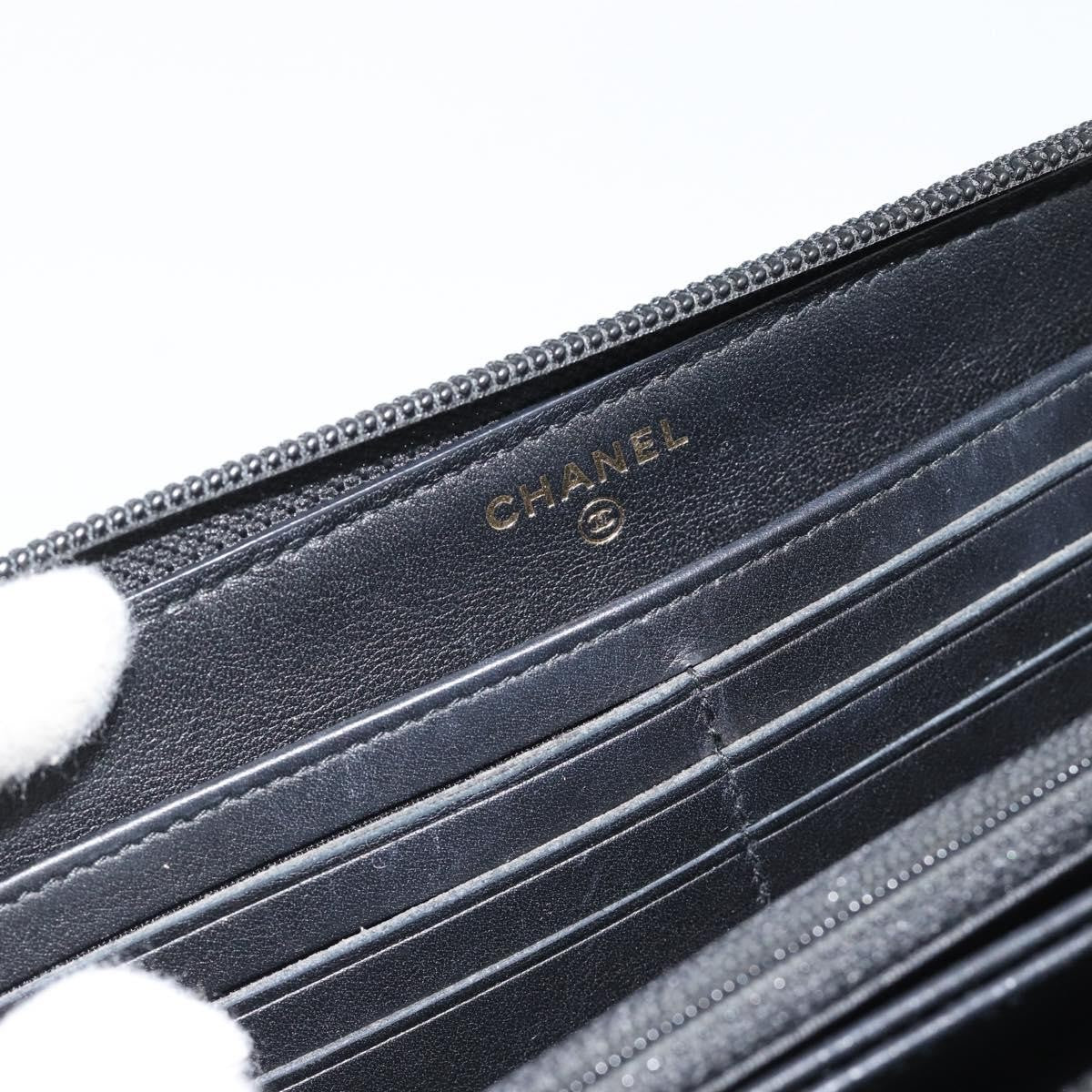 Chanel Boy Zip Around Organizer Quilted Lambskin Black Leather Wallets Accessory (Pre-Owned)