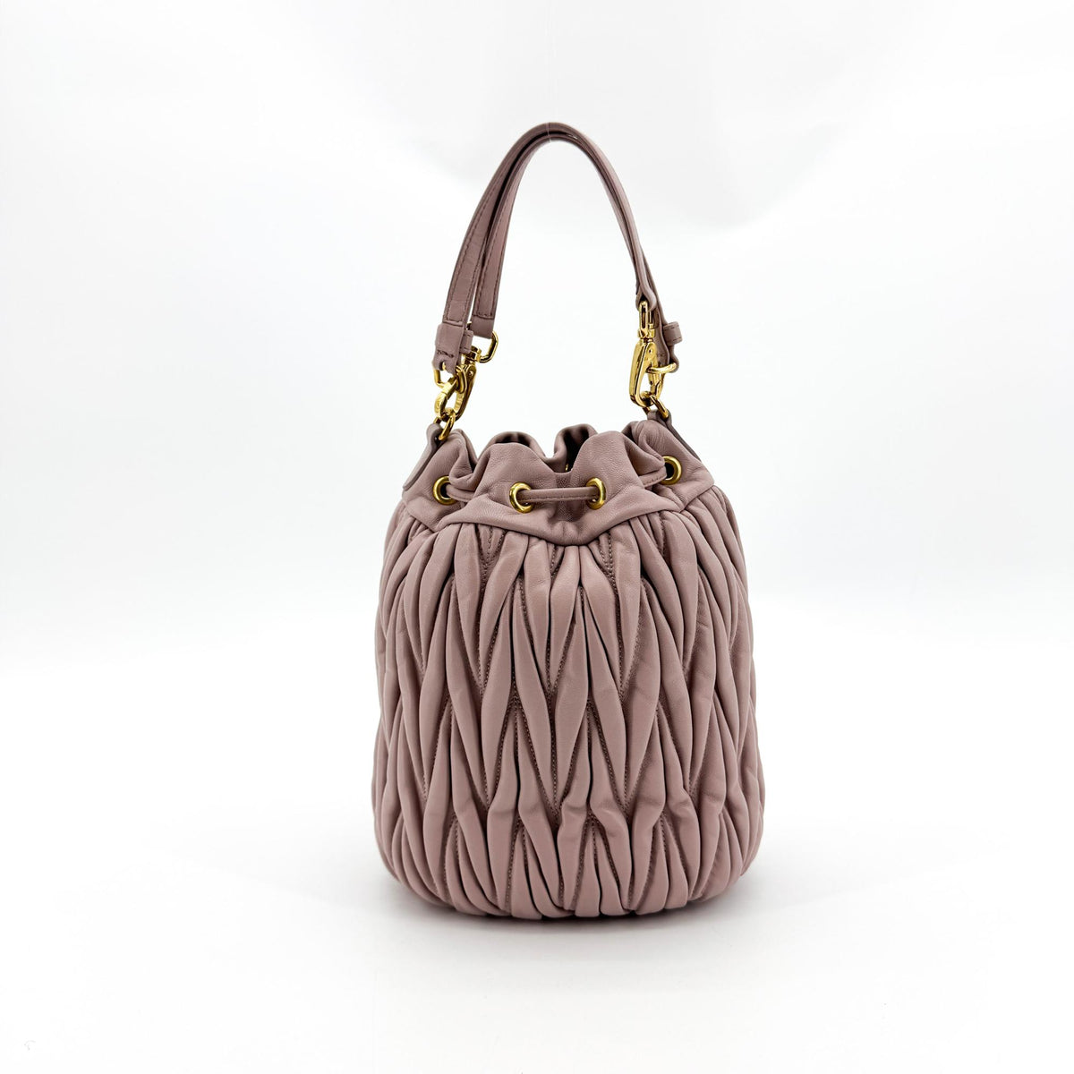 Miu Miu Drawstring Bucket Matelasse Leather Pink Leather Handbag (Pre-Owned)