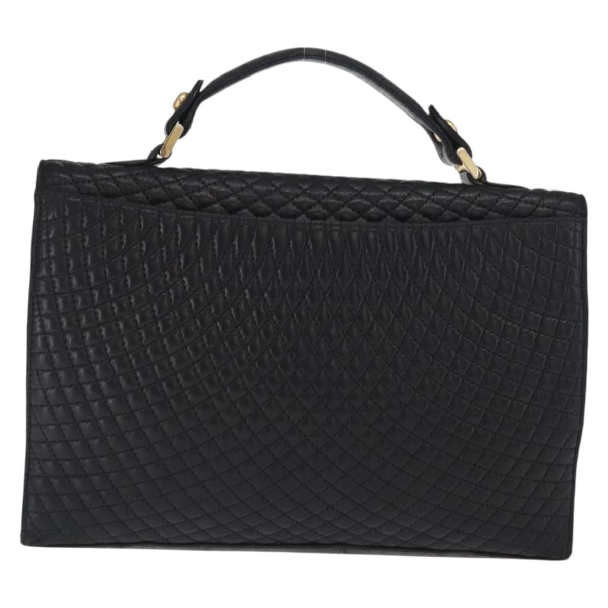 Bally Vintage Quilted Leather Black Leather Handbag (Pre-Owned)