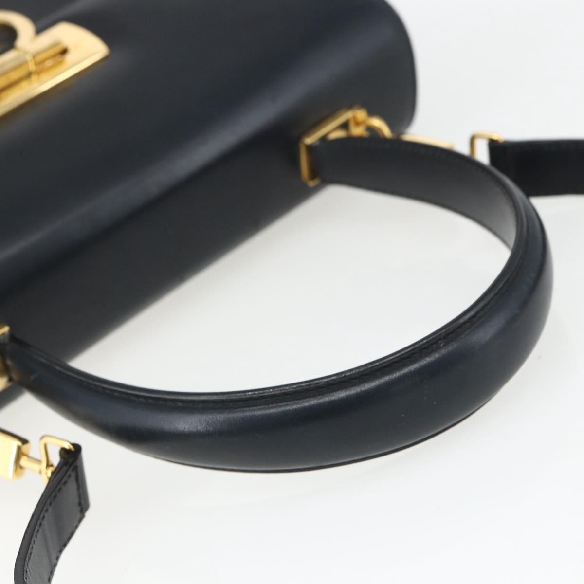 Salvatore Ferragamo Gancini Convertible Top Handle Leather Navy Leather Handbag (Pre-Owned)