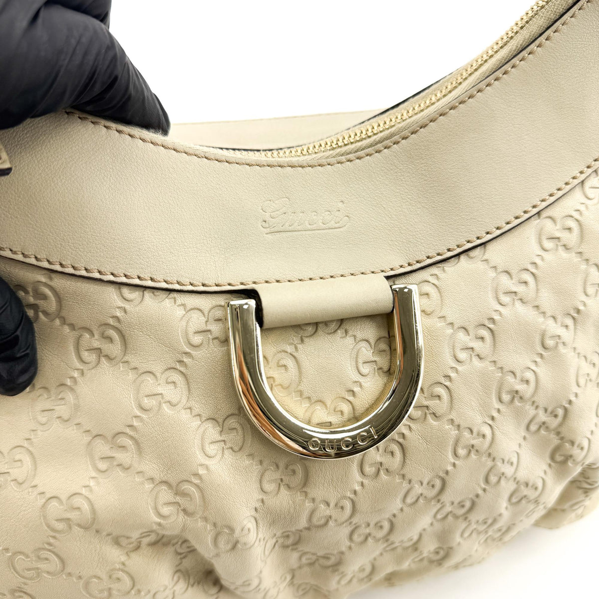 Gucci D Gold Hobo Guccissima Leather Beige Leather Shoulder Bag Bag (Pre-Owned)
