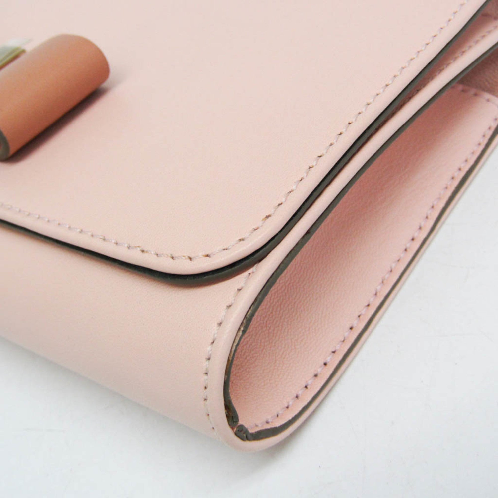 Chloe Bow Detail Wallet On Chain Leather Pink Leather Clutche & Pouche Bag (Pre-Owned)