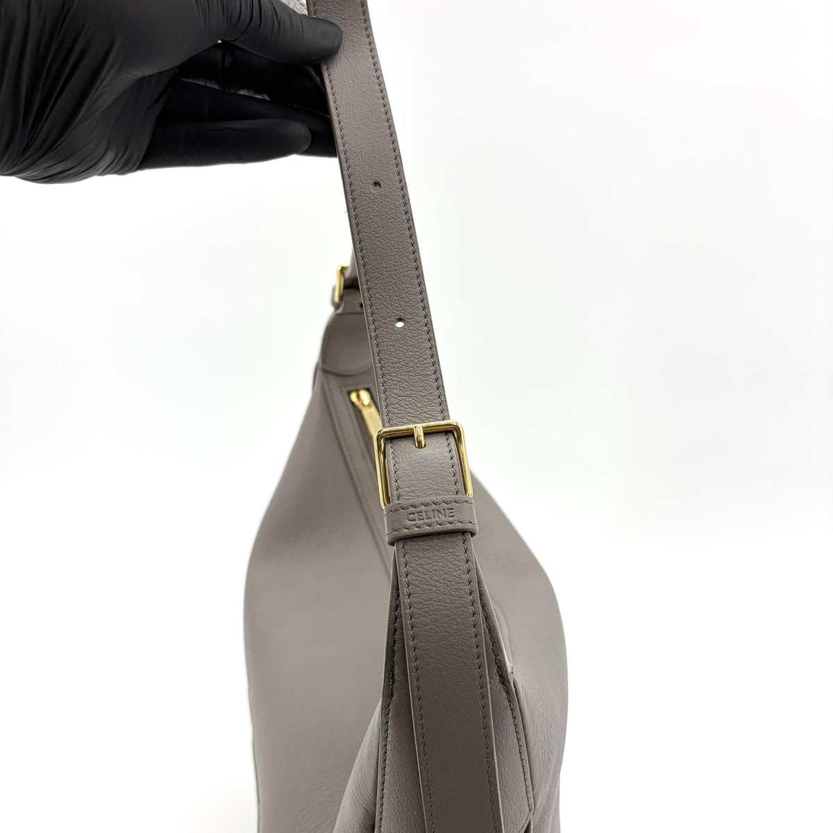 Celine Heloise Triomphe Embossed Leather Gray Leather Shoulder Bag Bag (Pre-Owned)