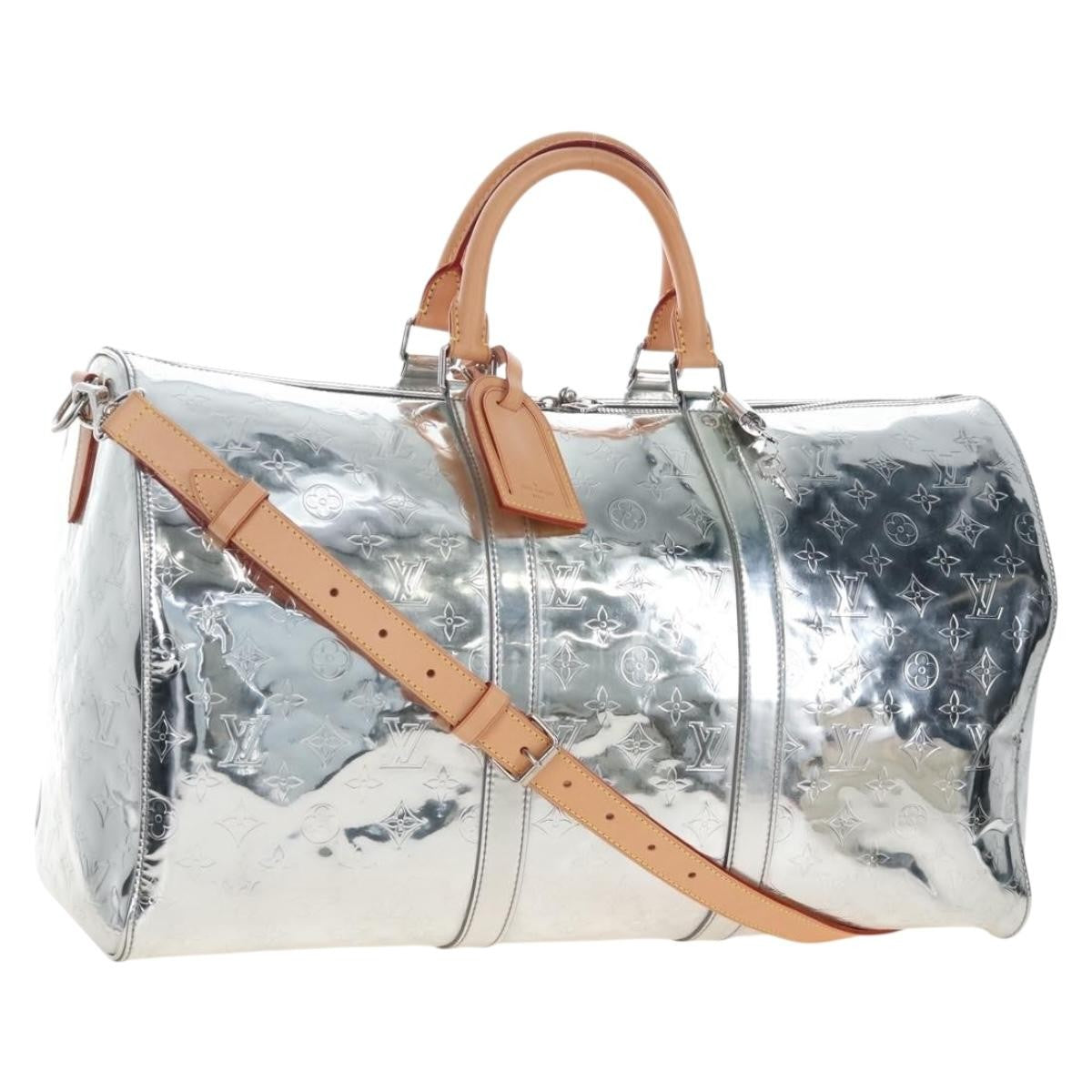 Louis Vuitton Keepall Bandouliere Monogram Mirror Coated Canvas Silver Leather Travel Bag Bag (Pre-Owned)