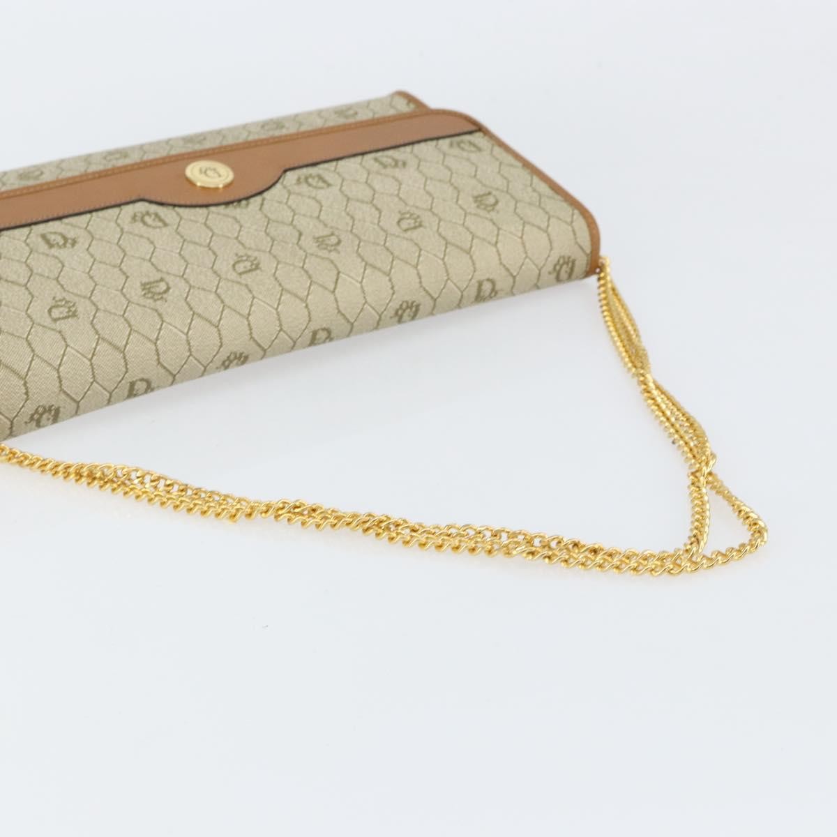 Christian Dior Vintage Honeycomb Chain Canvas Beige Canvas Shoulder Bag Bag (Pre-Owned)