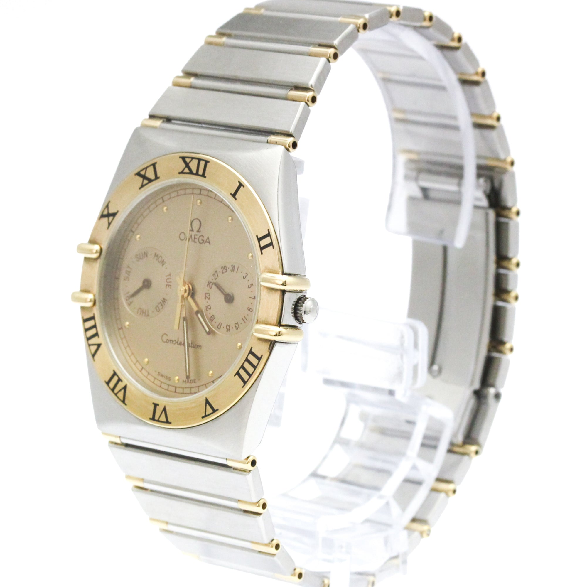 Omega Constellation Day Date Quartz Stainless Steel And Yellow Gold Watch (Pre-Owned)