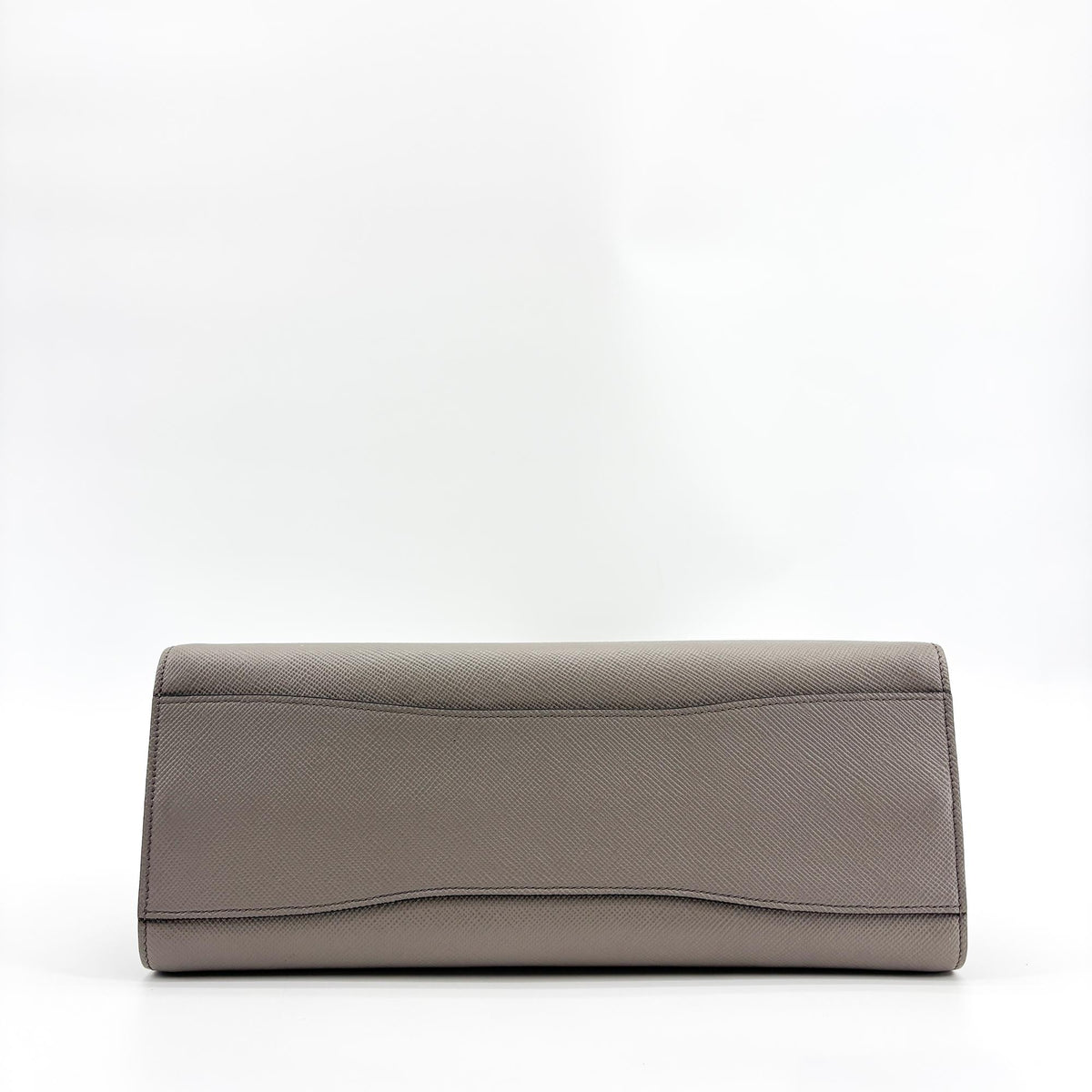 Prada Side Pleat Saffiano Leather Gray Leather Tote Bag Bag (Pre-Owned)