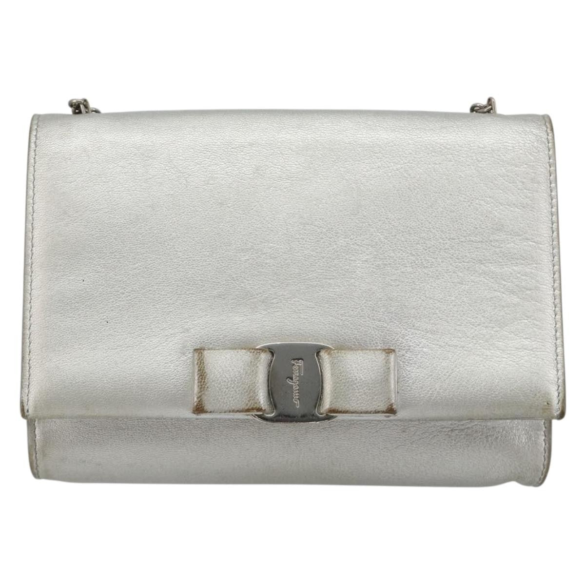 Salvatore Ferragamo Vara Chain Flap Leather Silver Leather Shoulder Bag Bag (Pre-Owned)