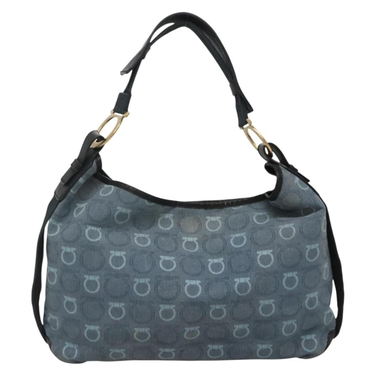 Salvatore Ferragamo Gancini Canvas Blue Canvas Shoulder Bag Bag (Pre-Owned)