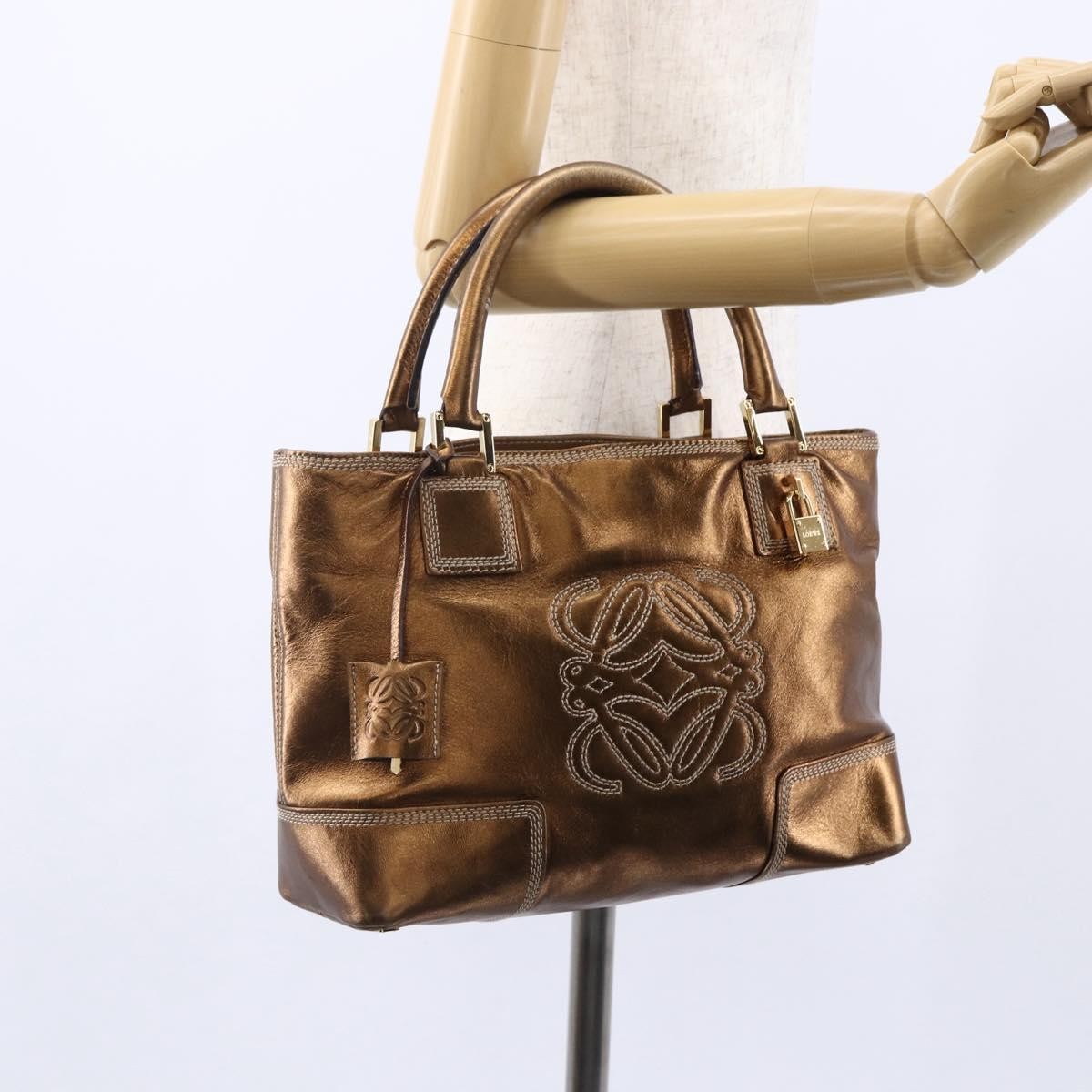 Loewe Vintage Anagram Tote Leather Metallic Leather Tote Bag Bag (Pre-Owned)