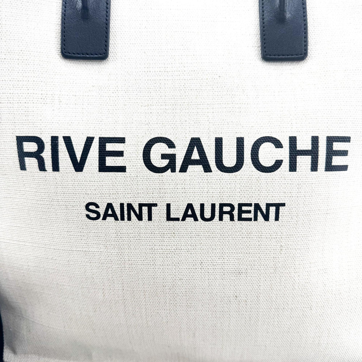 Saint Laurent Rive Gauche Shopper Canvas White Canvas Tote Bag Bag (Pre-Owned)