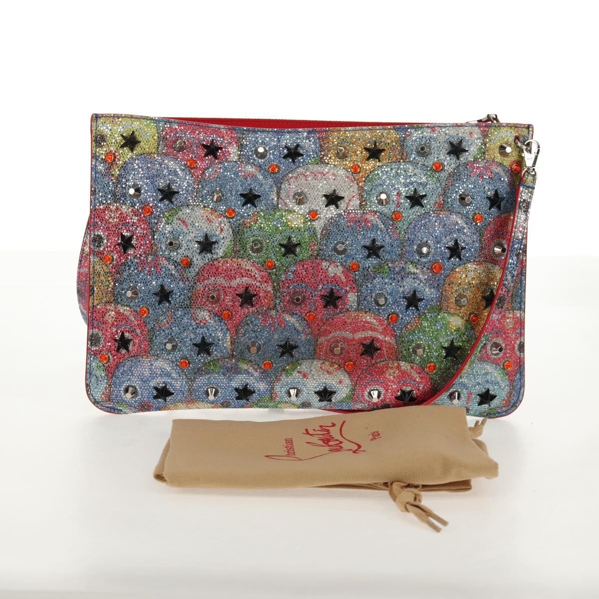 Christian Louboutin Loubiclutch Spiked Printed Leather Red Canvas Shoulder Bag Bag (Pre-Owned)
