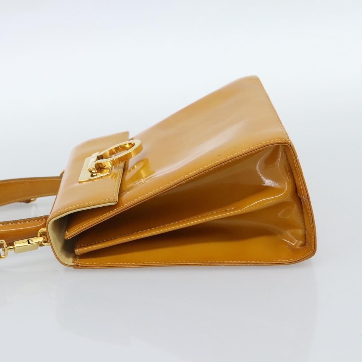 Salvatore Ferragamo Gancini Patent Leather Yellow Patent_Leather Handbag (Pre-Owned)
