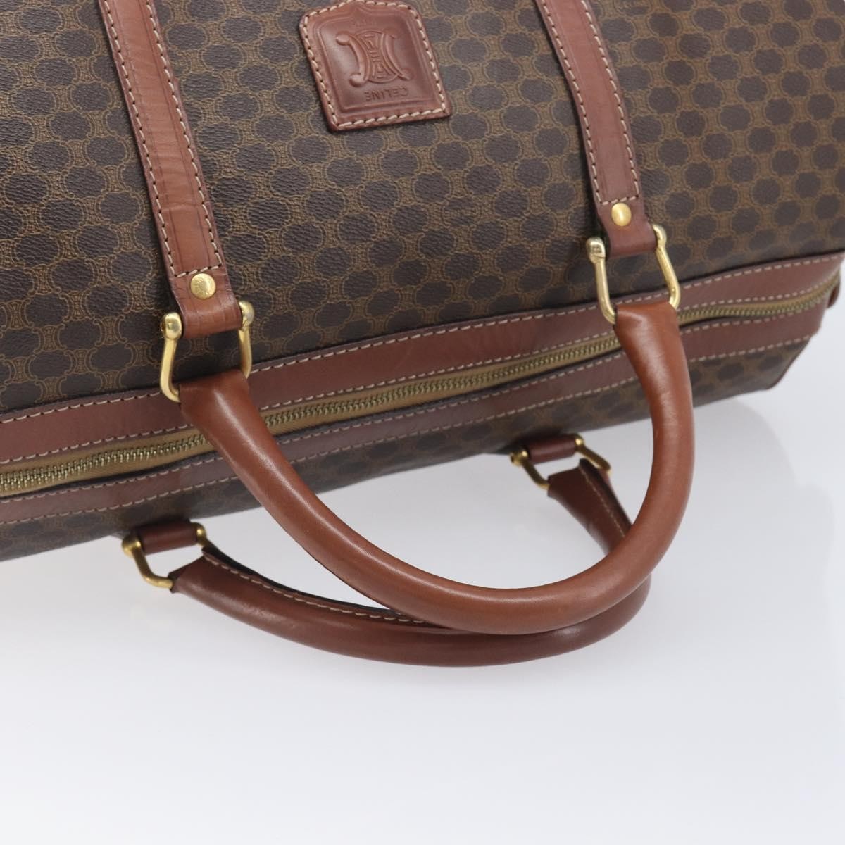 Celine Vintage Duffle Macadam Coated Canvas Brown Canvas Handbag (Pre-Owned)