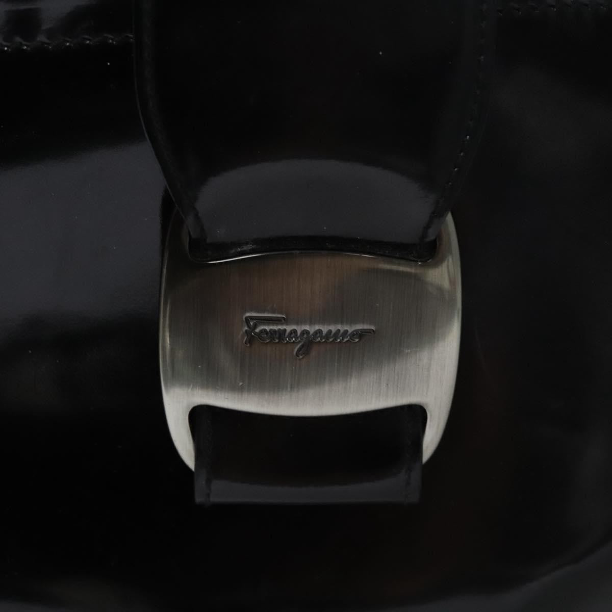 Salvatore Ferragamo Vala Leather Black Patent_Leather Handbag (Pre-Owned)