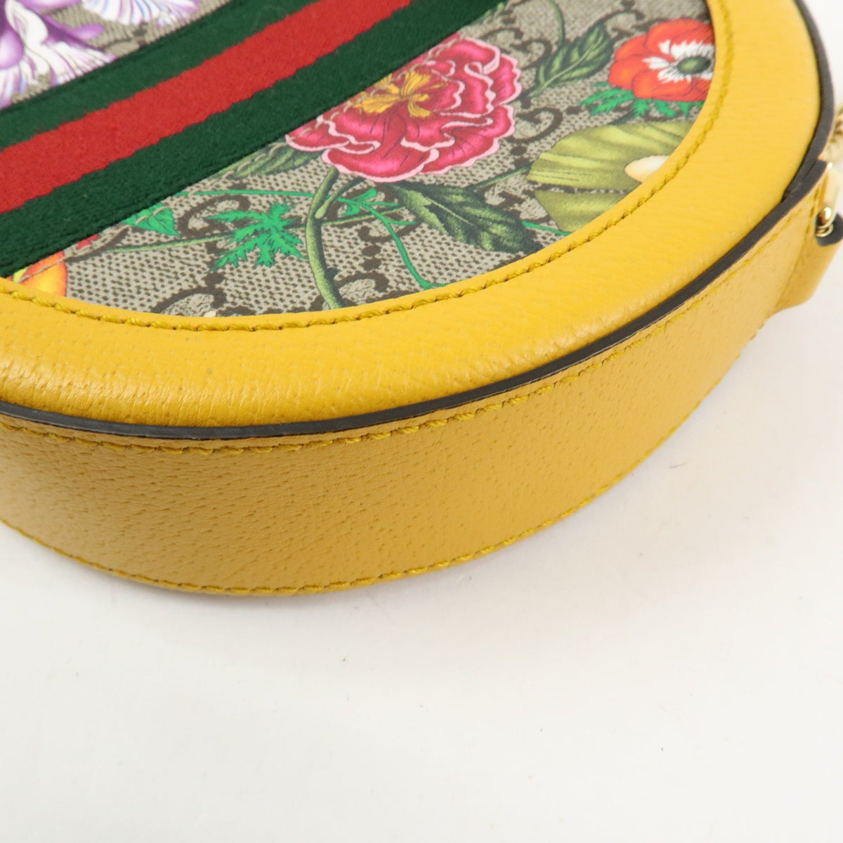 Gucci Ophidia Round Flora Gg Coated Canvas Yellow Leather Shoulder Bag Bag (Pre-Owned)