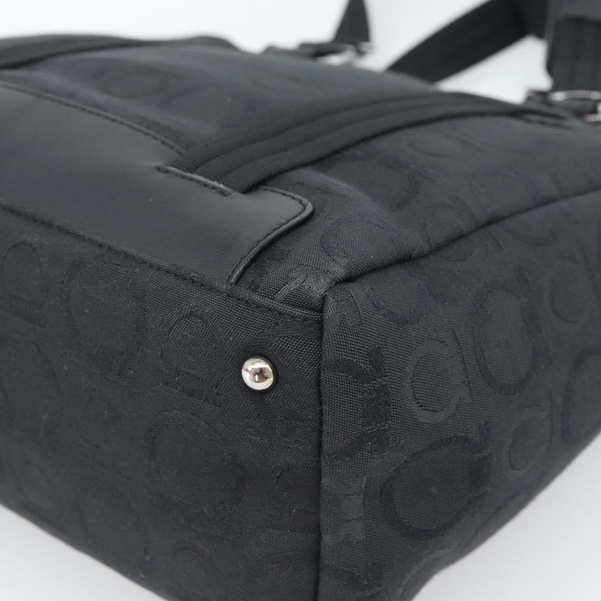 Salvatore Ferragamo Gancini Top Handle Canvas Black Canvas Handbag (Pre-Owned)