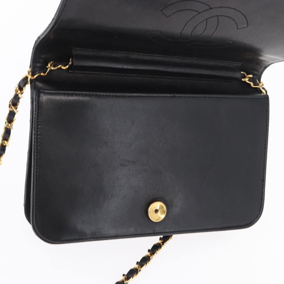Chanel Vintage Full Flap Quilted Lambskin Black Leather Shoulder Bag Bag (Pre-Owned)