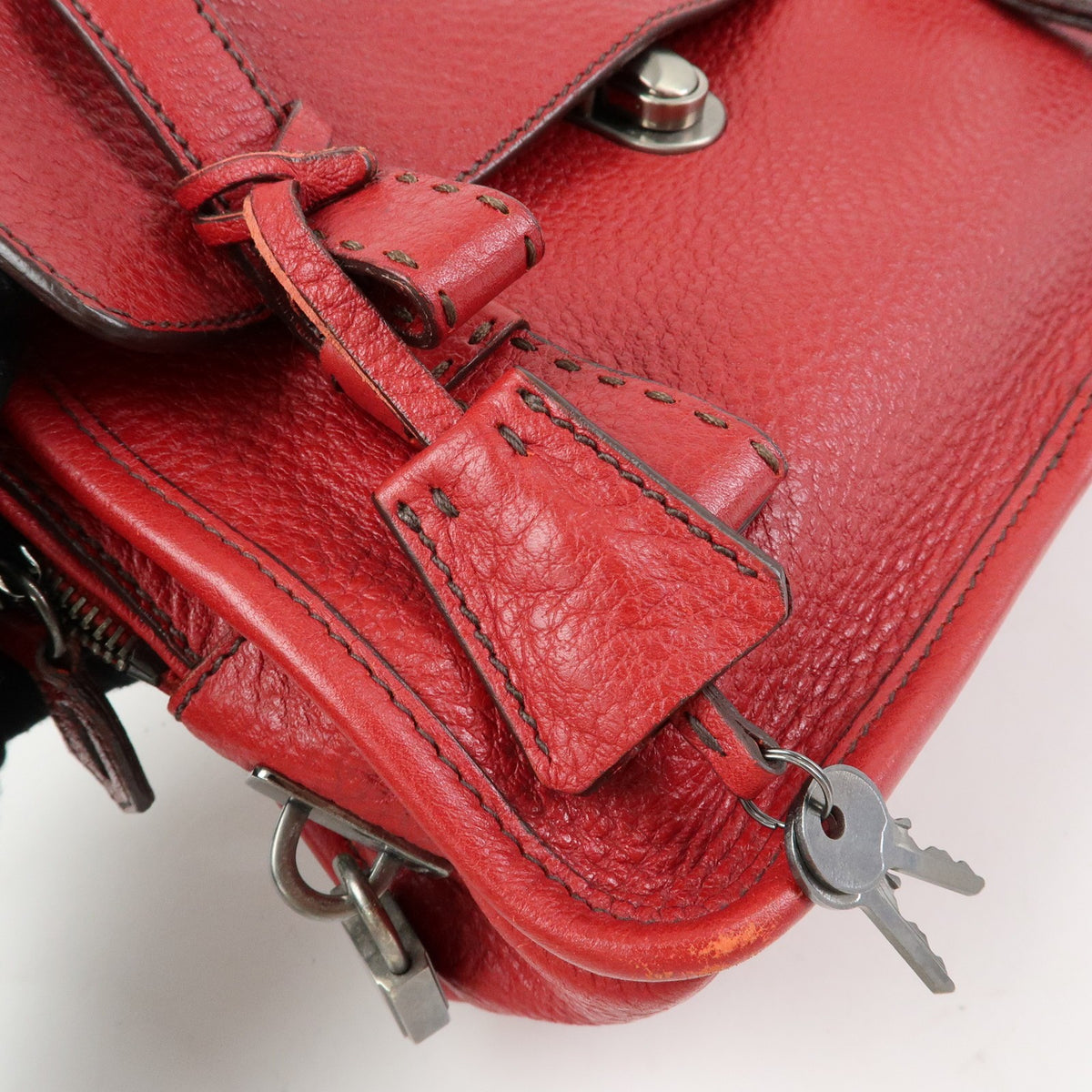 Prada Shoulder Leather Red Leather Shoulder Bag Bag (Pre-Owned)