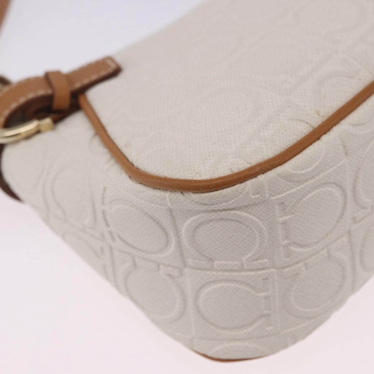 Salvatore Ferragamo Gancini Canvas And Leather White Canvas Clutche & Pouche Bag (Pre-Owned)