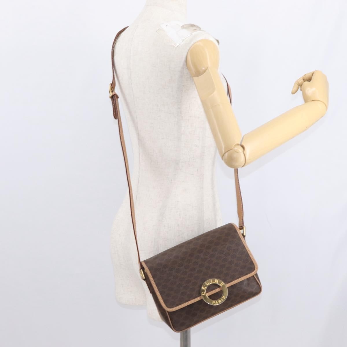 Celine Vintage Macadam Circle Logo Canvas And Leather Brown Canvas Shoulder Bag Bag (Pre-Owned)