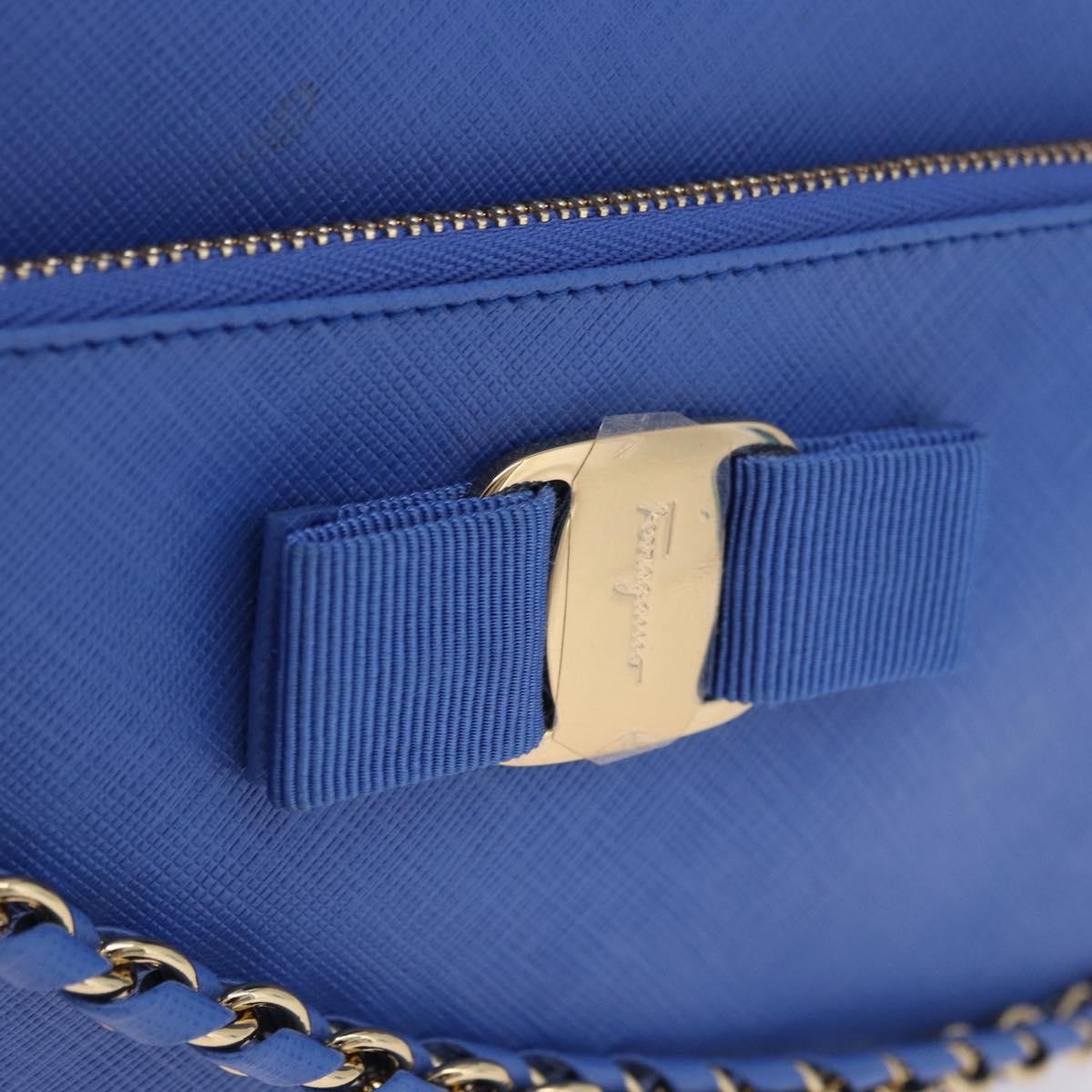 Salvatore Ferragamo Vara Chain Flap Leather Blue Leather Shoulder Bag Bag (Pre-Owned)