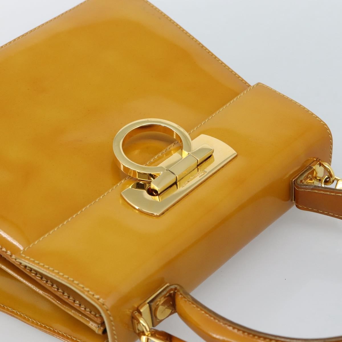 Salvatore Ferragamo Gancini Patent Leather Yellow Patent_Leather Handbag (Pre-Owned)