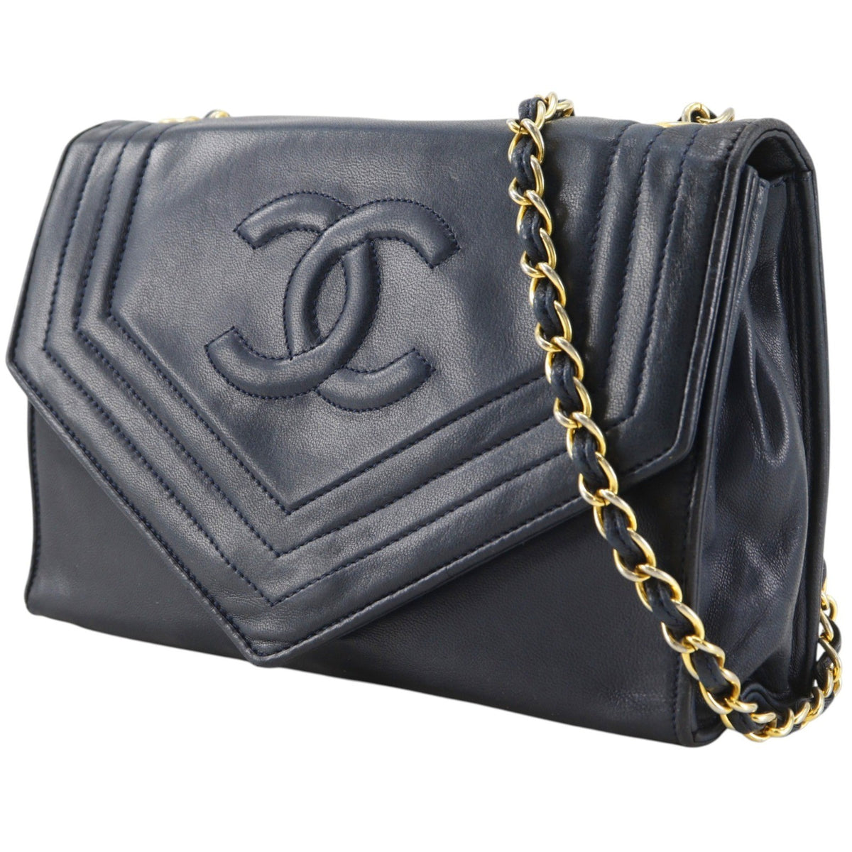 Chanel Vintage Cc Envelope Chain Flap Lambskin Navy Leather Shoulder Bag Bag (Pre-Owned)
