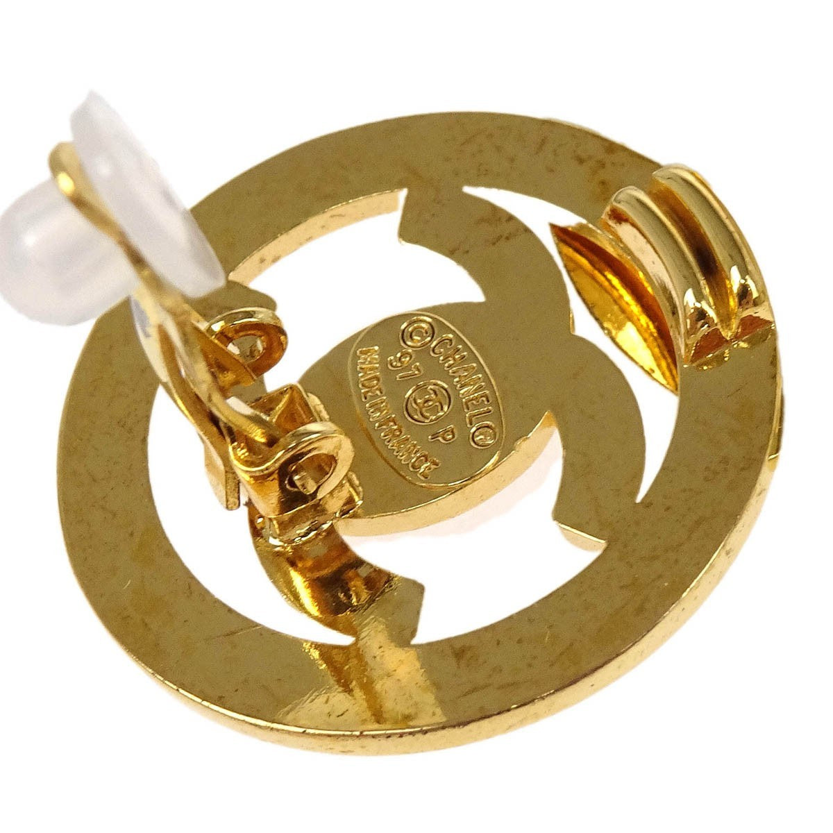Chanel Cc Round Metal Gold Gold_Plated Earrings Jewelry (Pre-Owned)