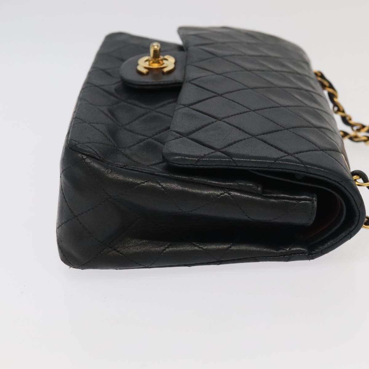 Chanel Vintage Classic Double Flap Quilted Lambskin Black Leather Shoulder Bag Bag (Pre-Owned)