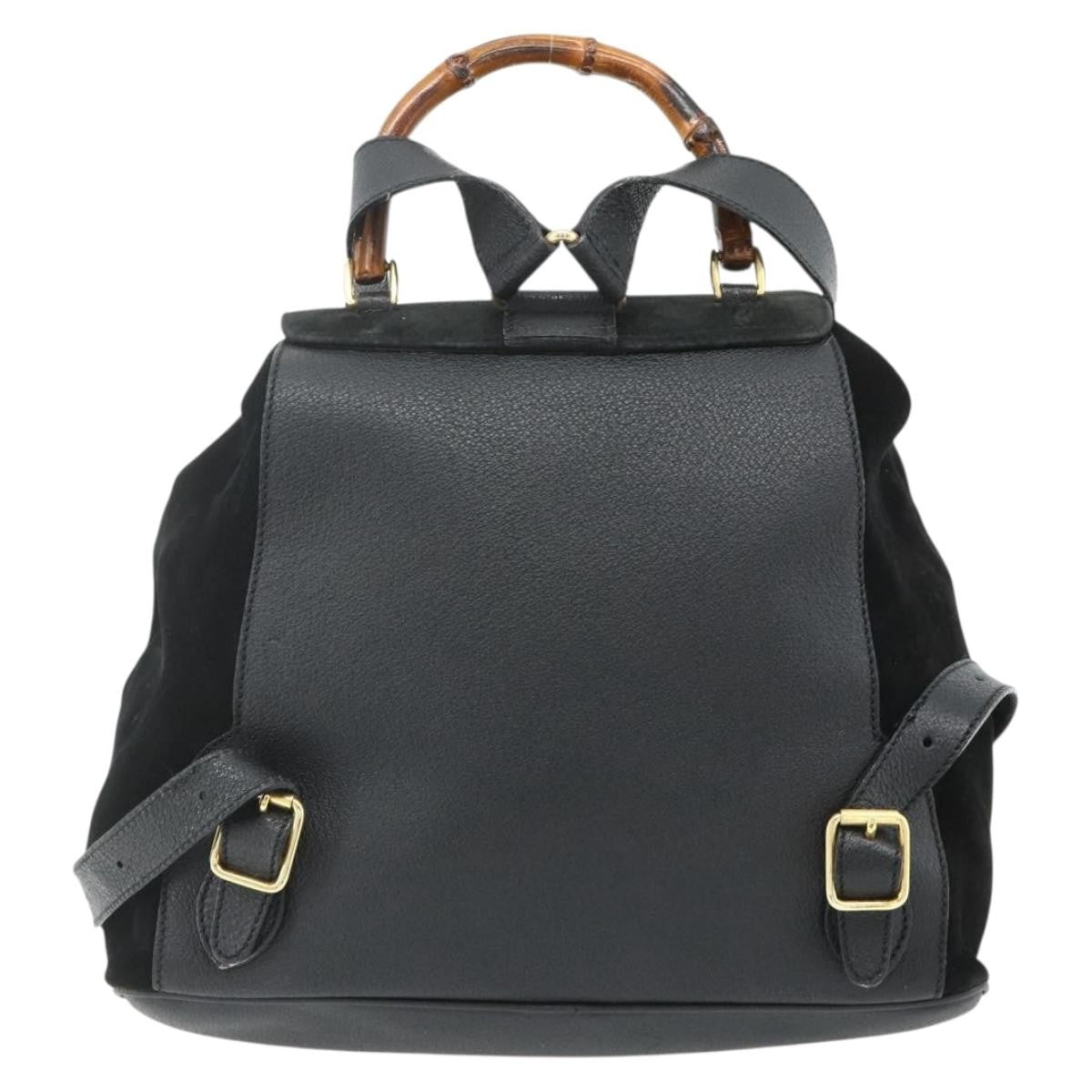 Gucci Vintage Bamboo Suede Black Suede Backpack Bag (Pre-Owned)