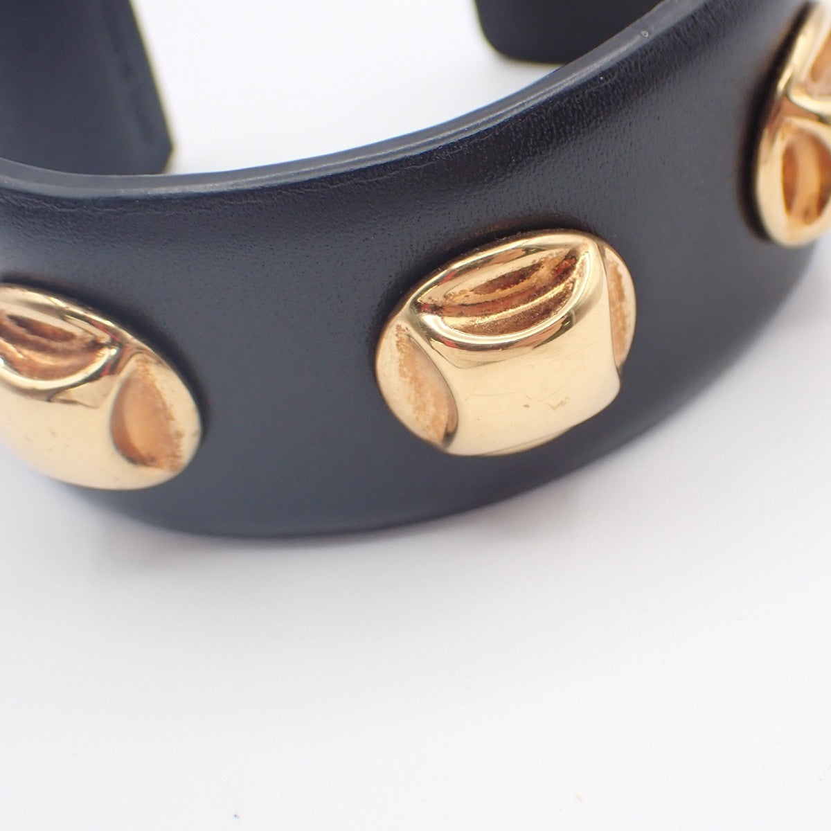 Celine Stud Cuff Leather And Plated Metal Black Leather Bracelet Jewelry (Pre-Owned)