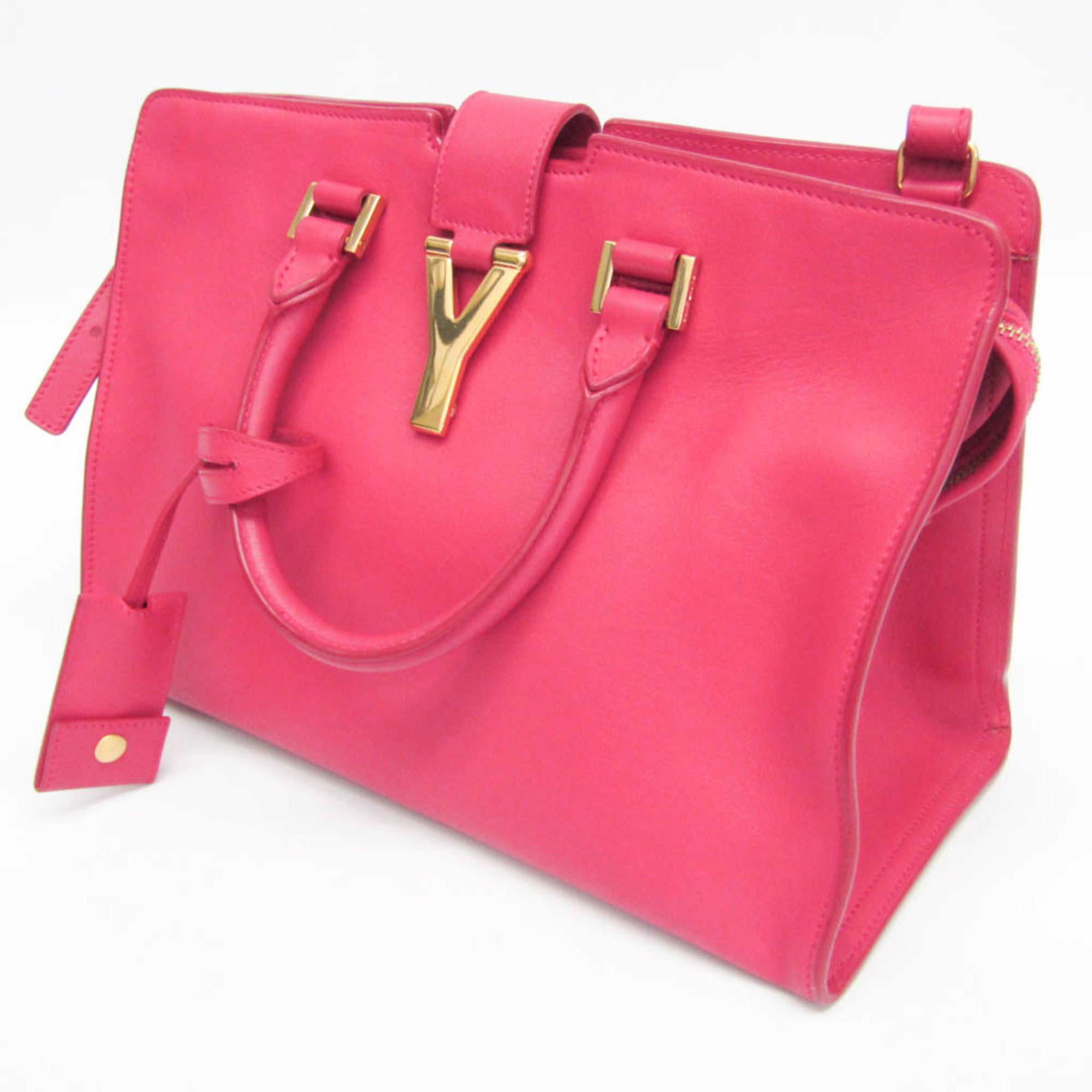 Saint Laurent Classic Y Cabas Leather Pink Leather Handbag (Pre-Owned)