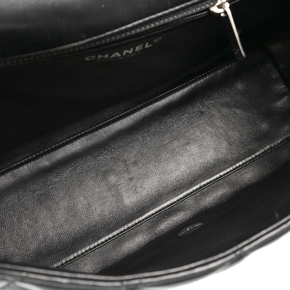 Chanel Vintage Classic Top Handle Flap Quilted Lambskin Black Leather Handbag (Pre-Owned)