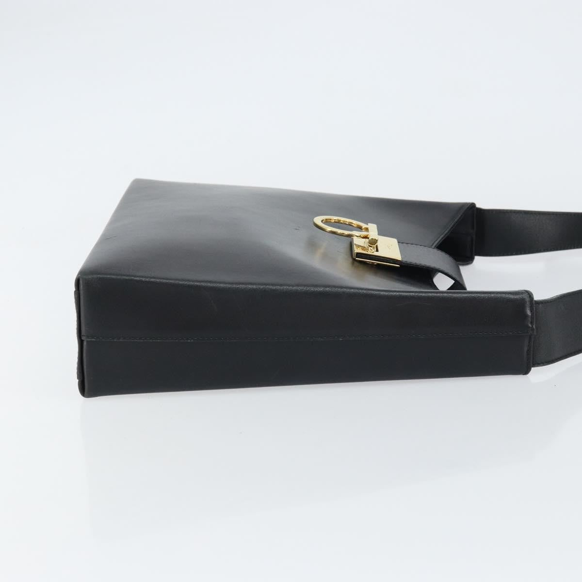 Salvatore Ferragamo Gancio Flap Hobo Leather Black Leather Shoulder Bag Bag (Pre-Owned)