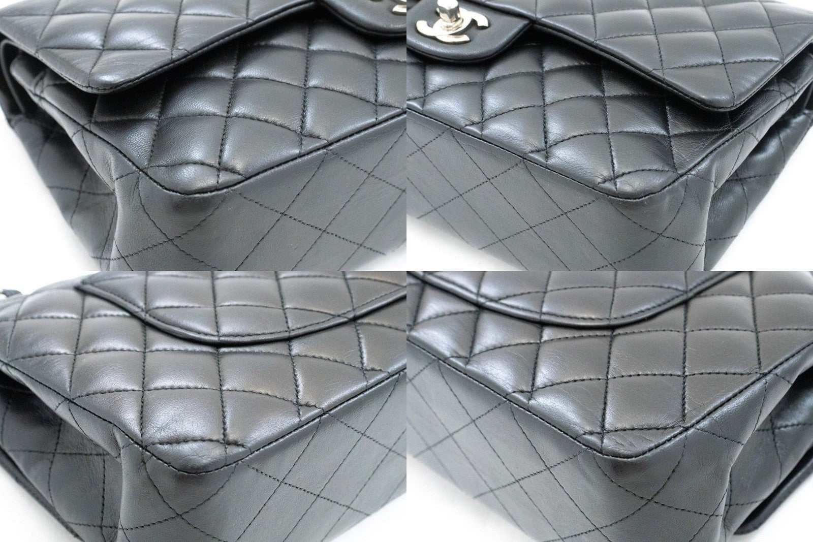 Chanel Classic Double Flap Quilted Lambskin Black Leather Handbag (Pre-Owned)