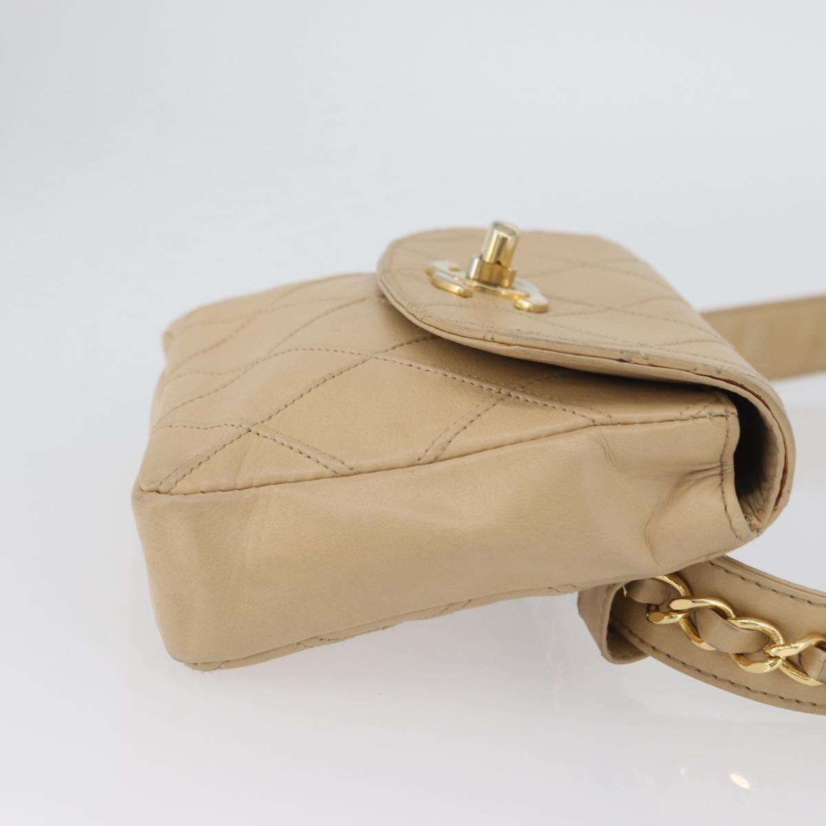 Chanel Cc Flap Belt Quilted Lambskin Beige Leather Clutche & Pouche Bag (Pre-Owned)
