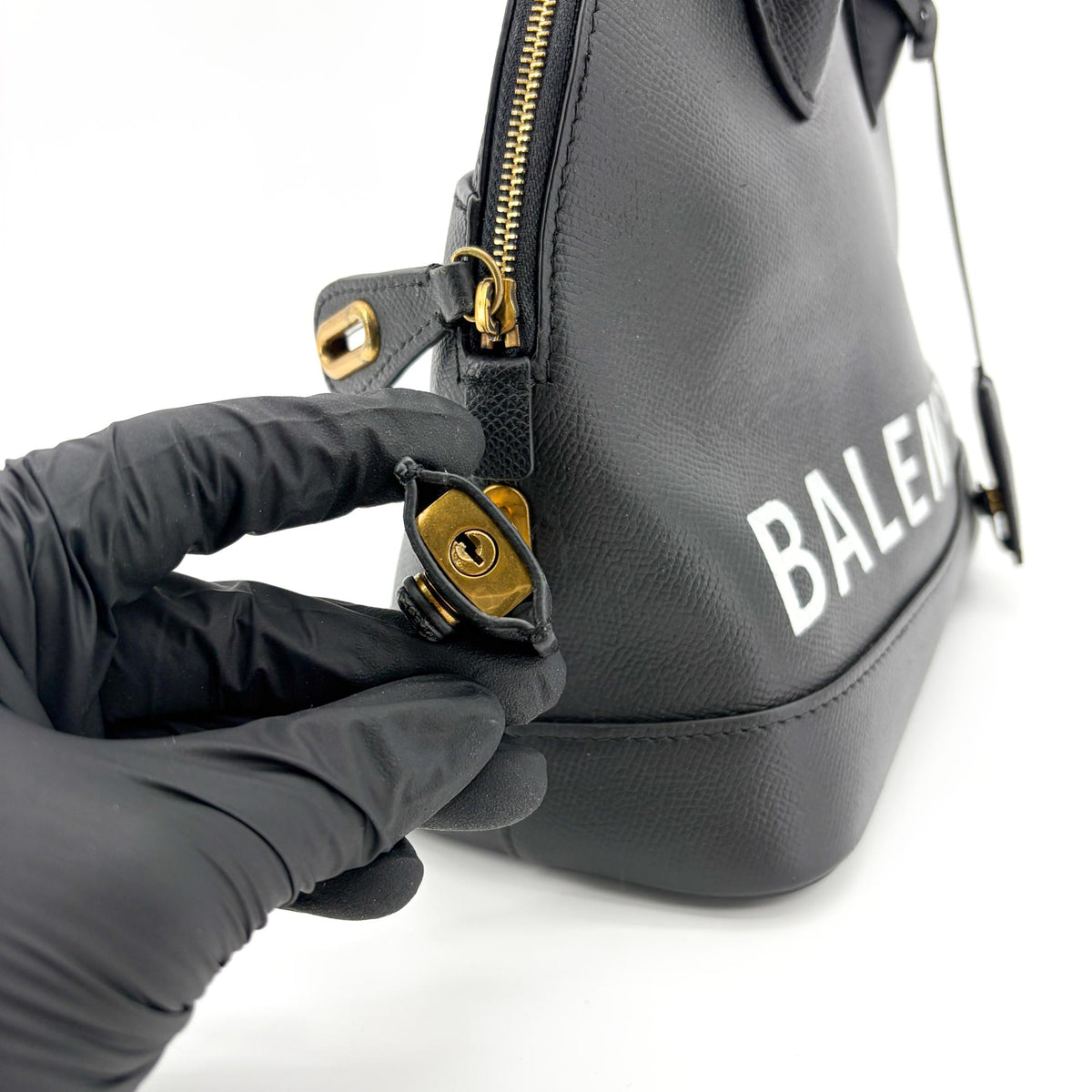Balenciaga Logo Ville Leather Black Calfskin Handbag (Pre-Owned)