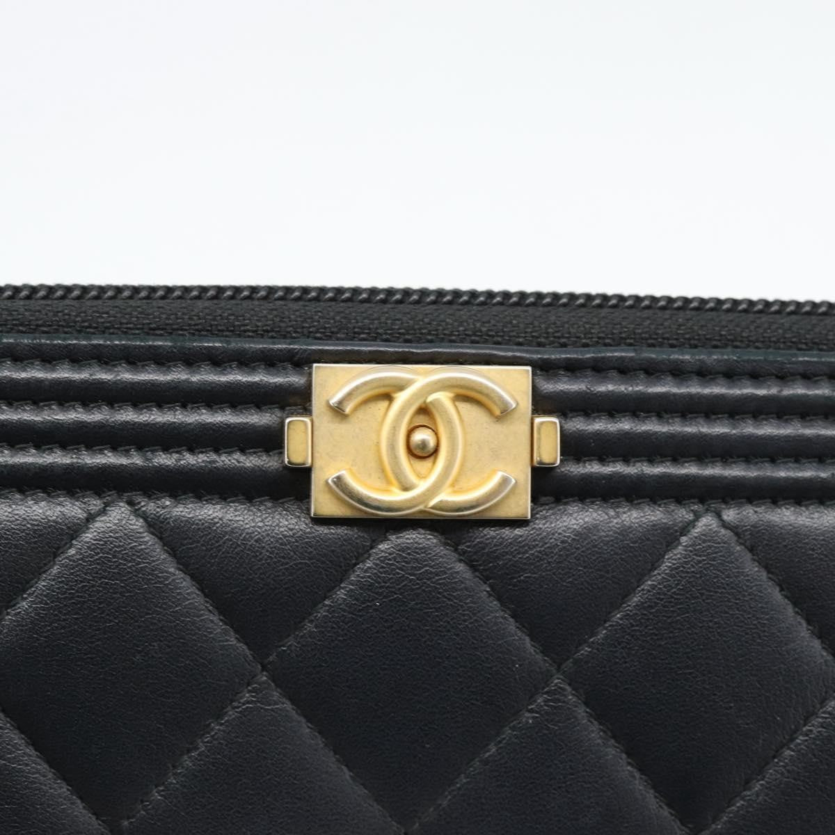 Chanel Boy Zip Around Organizer Quilted Lambskin Black Leather Wallets Accessory (Pre-Owned)