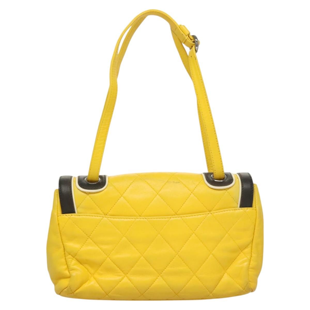 Chanel Two Tone Mademoiselle Lock Flap Quilted Lambskin Yellow Leather Shoulder Bag Bag (Pre-Owned)